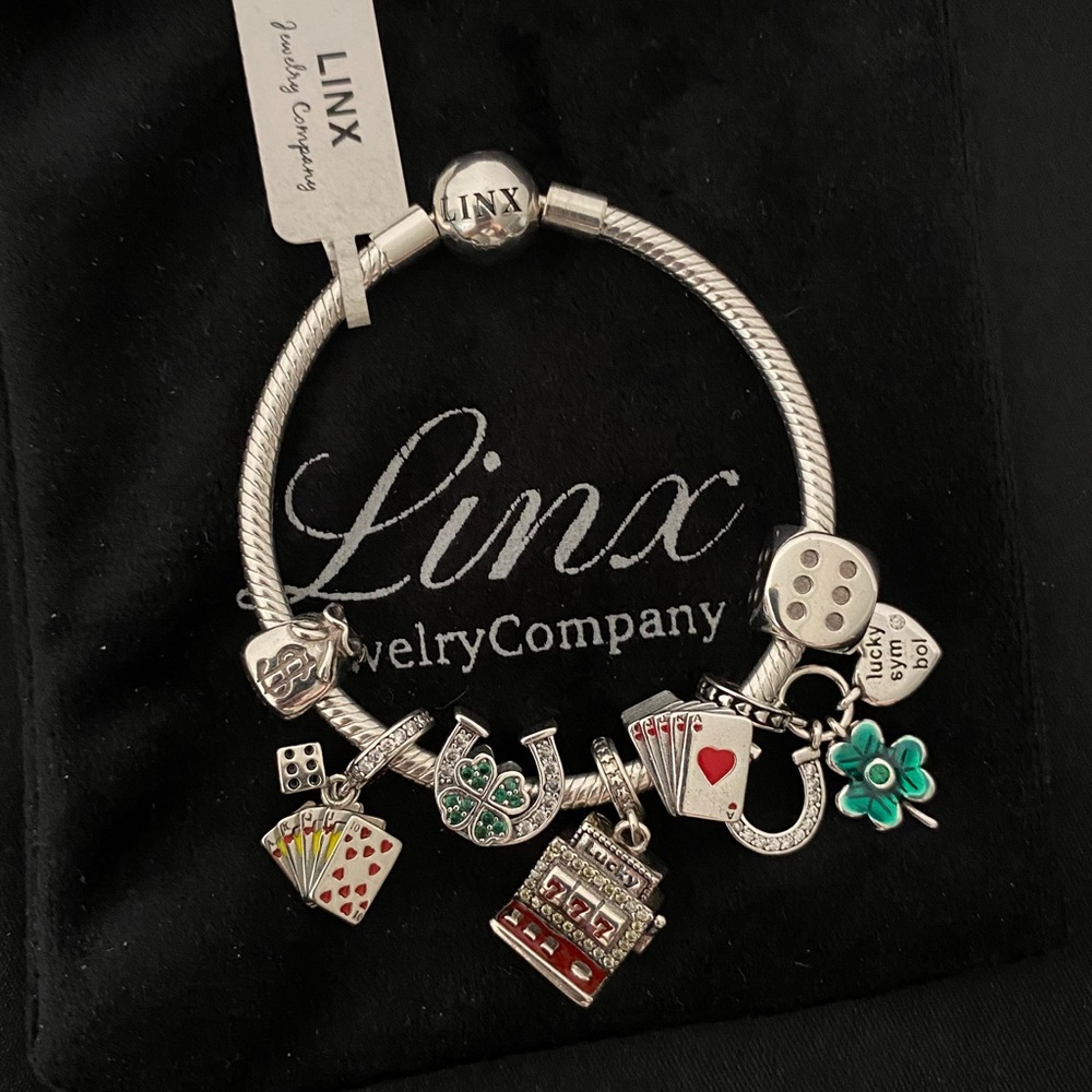 Linx Snake Chain Bracelet with Casino Gambling Themed Charms